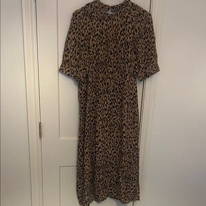 Anthropologie Brown Leopard Print Midi Dress